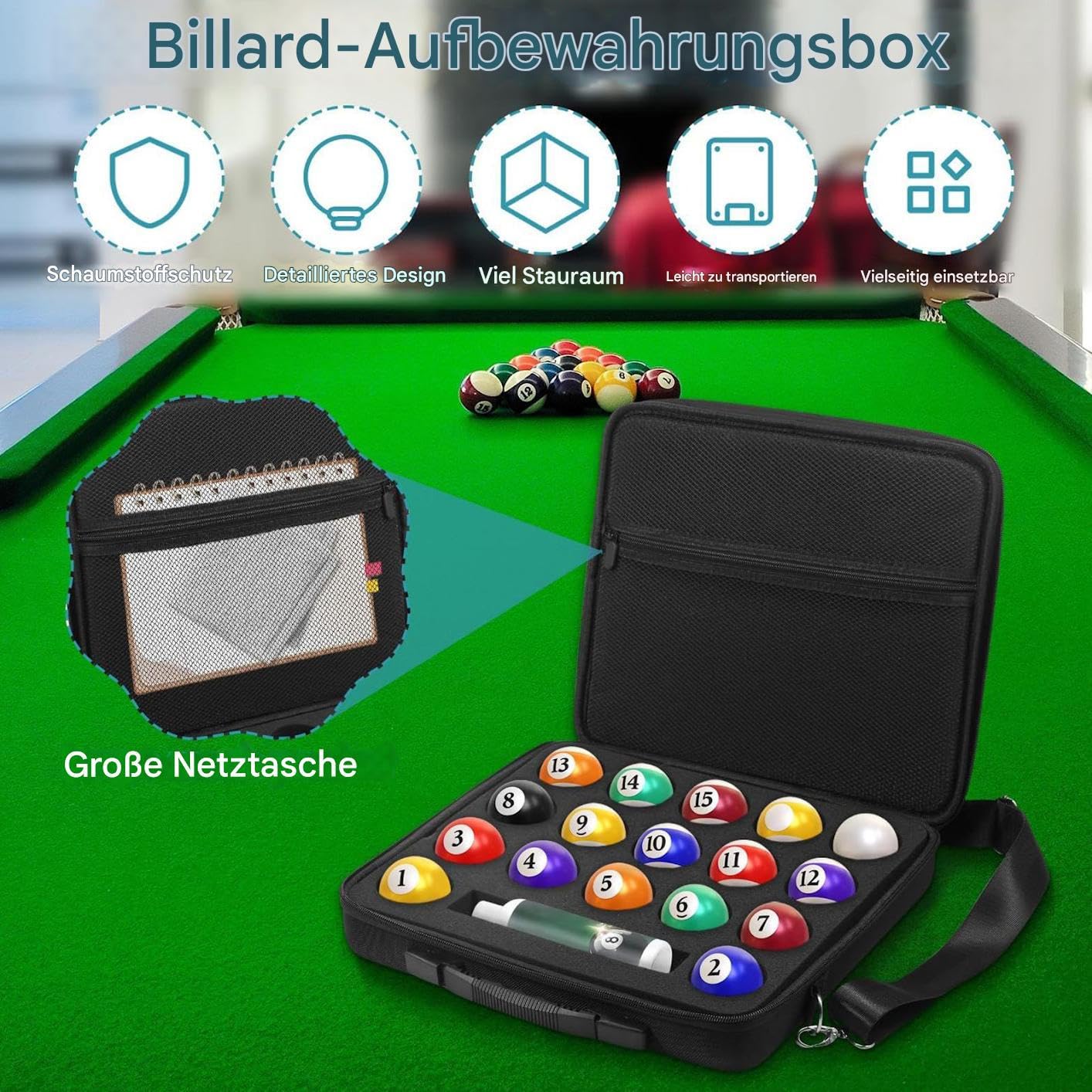 Generisch Billard-Koffer - Organizer Tasche Mit Griff - Aufbewahrungsbox Für Billard-Kugeln Auf Reisen,Für Training Vereine Turniere Reisen Spielzimmer Sportbar Enthusiasten Männer Frauen