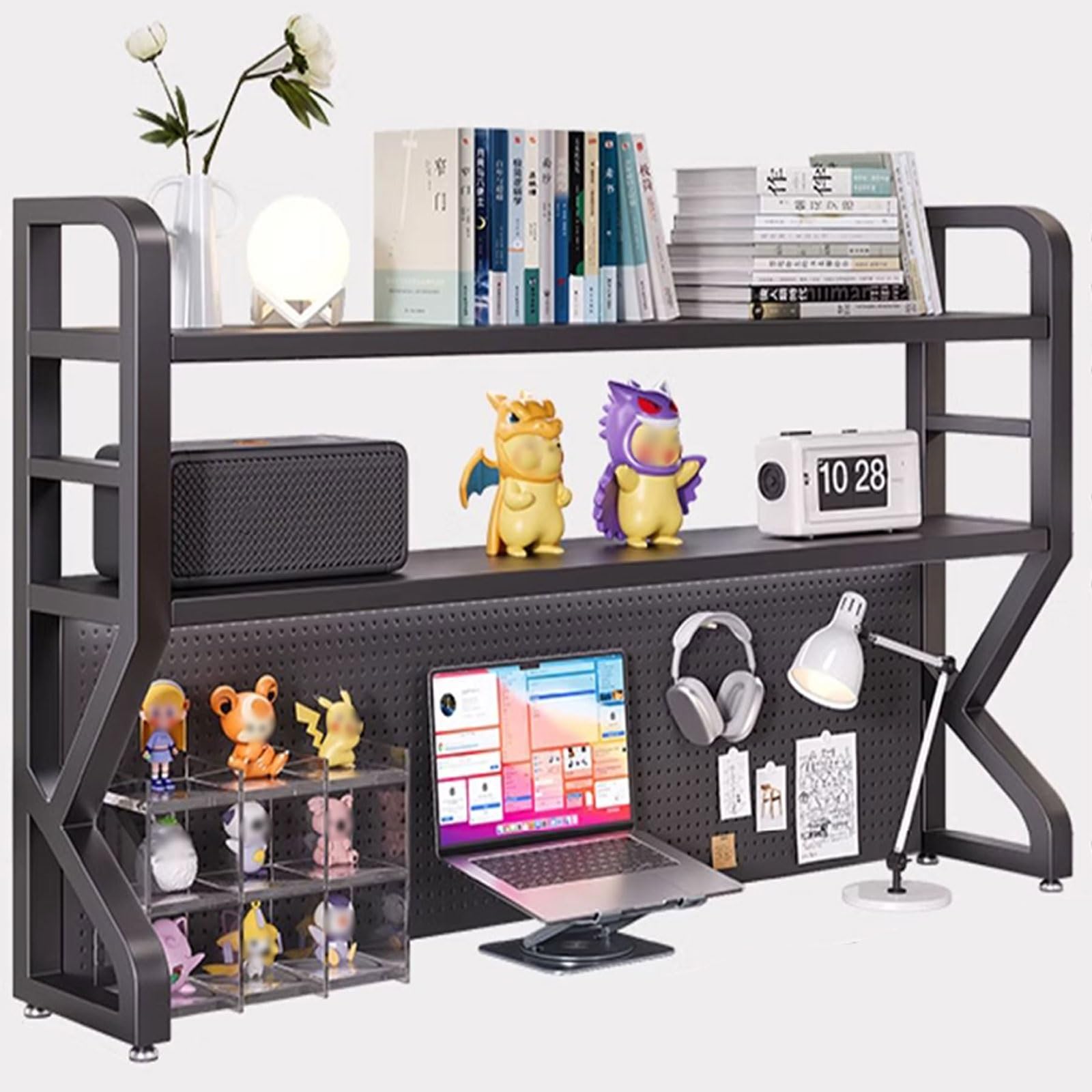 Lochwand-Organizer-Paneele. 3-stufiges Schreibtischregal mit Lochwand – Thekenregal, Aufbewahrungsregal für Zuhause, Büro und Studentenwohnheim – Schwarz, 75 cm (29,5 Zoll) Computertischlösu