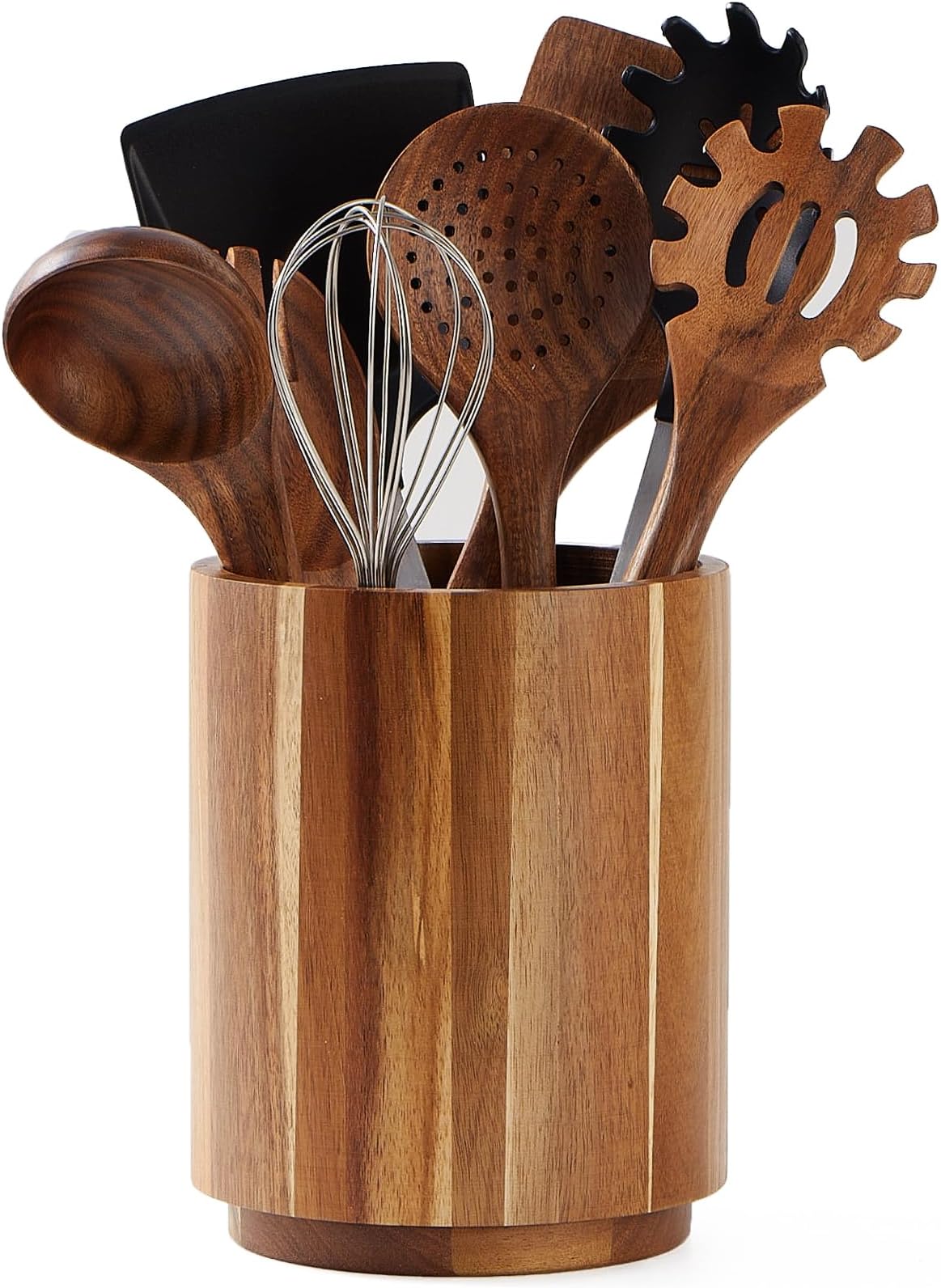 Acacia Wood Utensil Holder, 360° Rotating, Large Countertop Organizer, Farmhouse Kitchen Decor