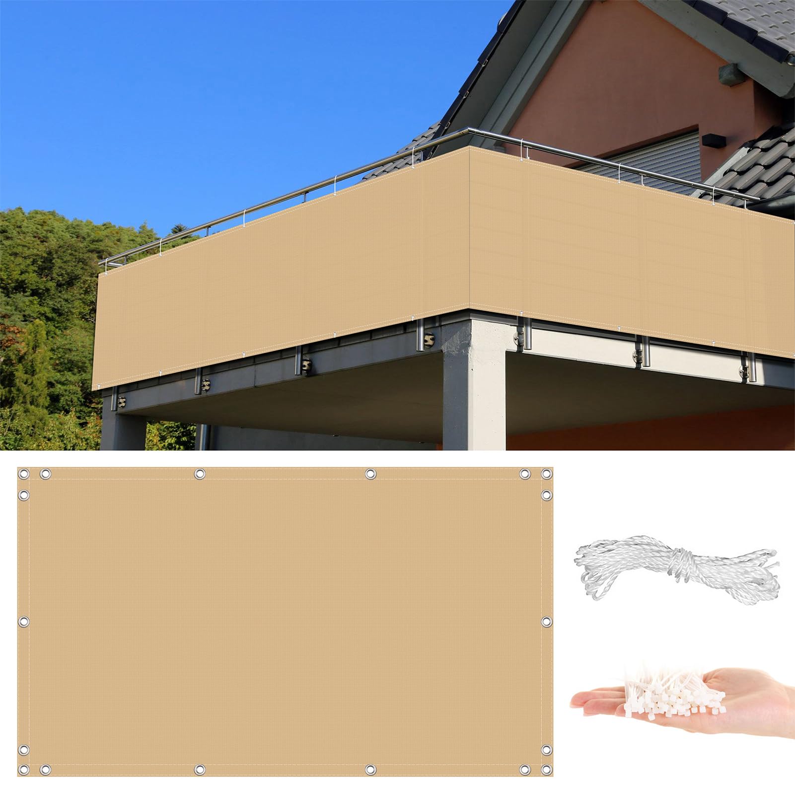 GLDYTVF Balcony 0.8m x 4m Heavy Duty Wind and UV Protection Windbreak Netting with Grommets & Cable Ties Privacy Netting for Backyard Rails Garden Sand