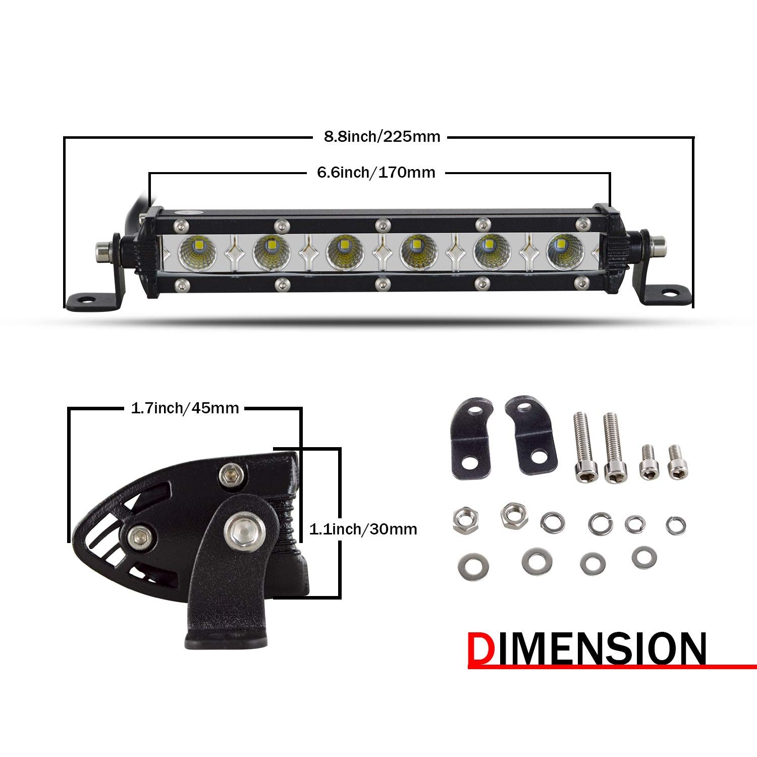 PICAA Fila Unica Barra luminosa a LED Fuoristrada 22.5cm 7 pollici 30W Fari Led Trattore 12V 24V Flood Slim LED Luce da Lavoro per Auto Barca FUORI STRADA 4X4 SUV ATV UTV Camion （2 pz）