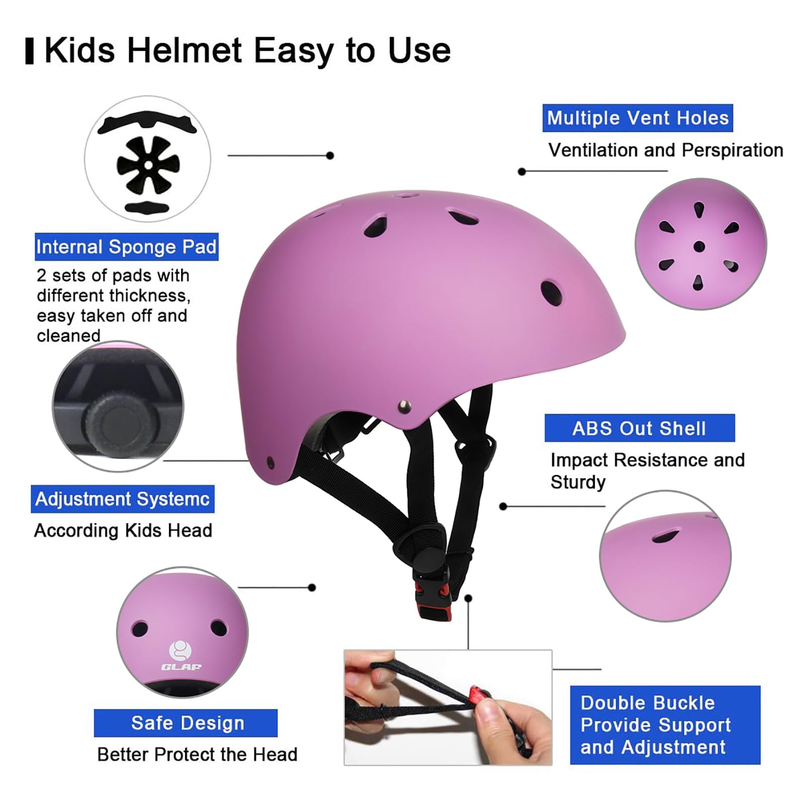 Glaf Casco de bicicleta para niños de 2 a 8 años, multideporte, ajustable, ligero, 4 tamaños para niños pequeños