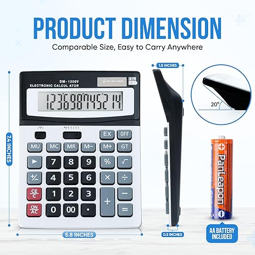 Miniatura 2 de Calculadora de escritorio de 12 dígitos con pantalla grande y botones grandes, energía dual solarbatería para uso en oficina, hogar, escuela y