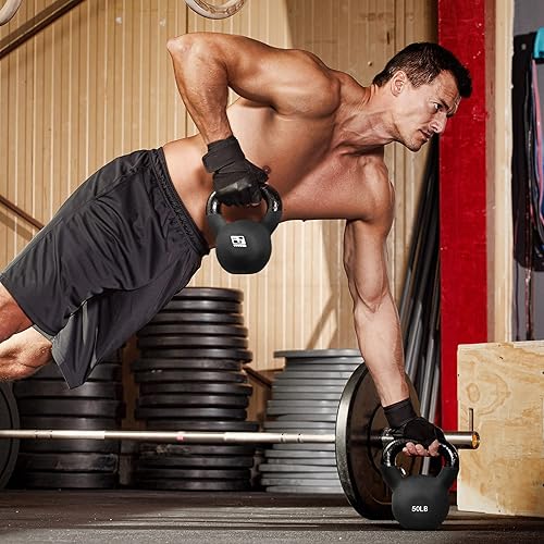 Miniatura 8 de RitFit Pesa rusa de hierro fundido sólido con revestimiento de neopreno, 5, 10, 15, 20, 25, 30, 35, 40, 45, 50 libras, ideal para entrenamiento de