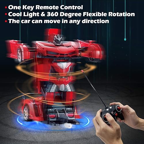 Miniatura 2 de AMENON - Robot de juguete con control remoto y luces de deformación para coche RC 24 GHz 118 recargable con giro de 360 para niños y niñas de 6 7 8
