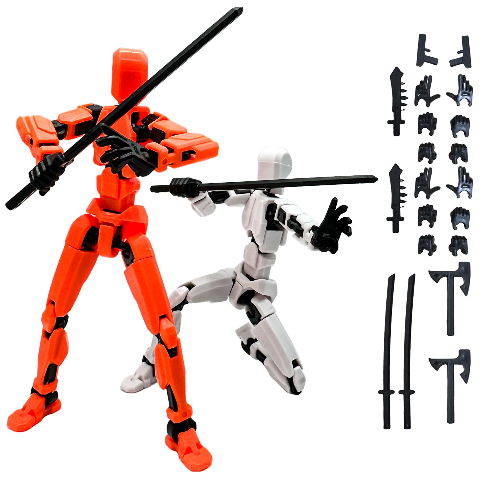 GYHWOFUL Pack of 2 T13 Action Figures with 8 Weapons + 12 Hand Types, 3D Printed Action Figure with 26 Movable Joints, Robot Action Figure, Decoration, Props for Painting, Gift (B)