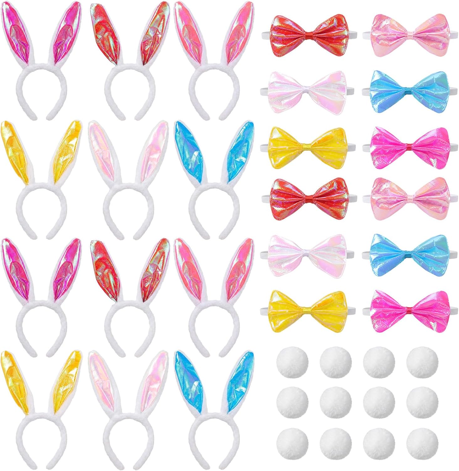 Chuangdi Bunny Costume Set, Rabbit Ears Headbands Bows Ties and Tails Costume for Halloween Party Favors Cosplay(Mermaid Color,36 Pcs)