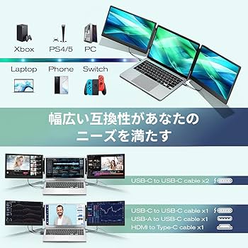 Amazon.co.jp: 15.6インチ デュアルディスプレイ ダブルモニター
