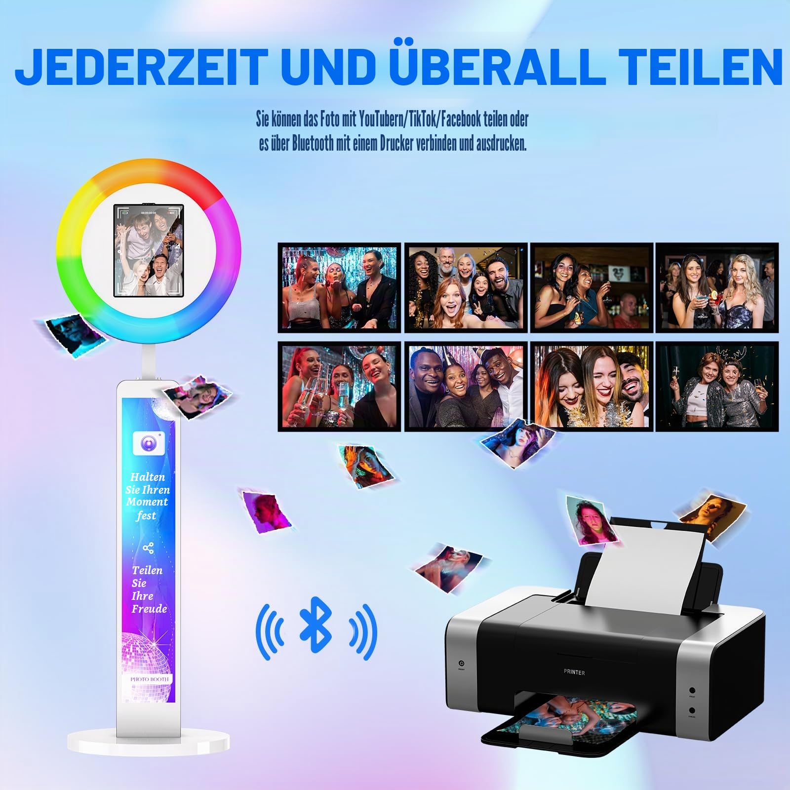 Photo Booth für iPad mit Flightcase & Ringlicht, Tragbare Fotobox mit Ringlicht, Kostenlose Logo-Anpassung, Gratis-App VIP, Leichte Selfie-Fotobox für Party Hochzeit Rental TikTok Live