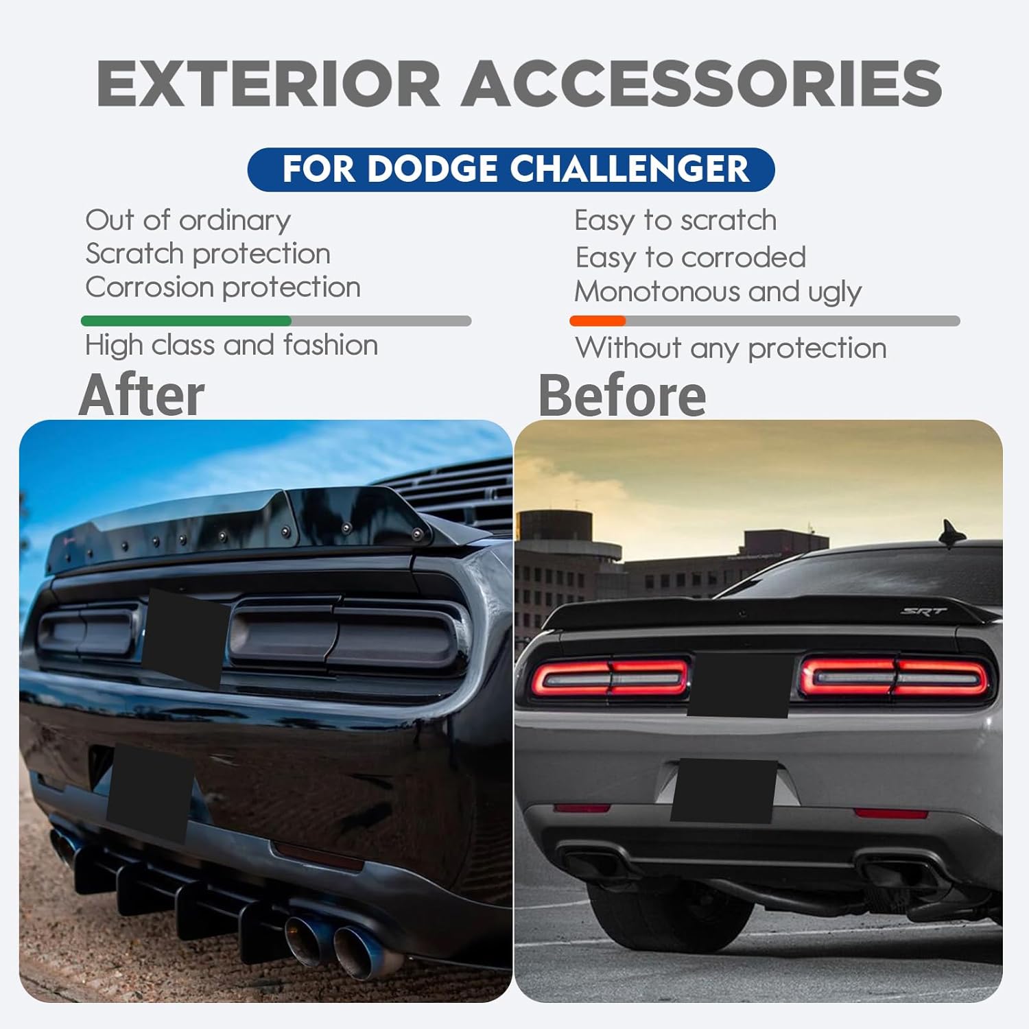 for Challenger Smoked Tail Light Covers Rear Light Guards Exterior Accessories for Dodge Challenger 2015-2024 Taillight Covers Rear Guard Trim Kit Exterior Frame (Smoke Black 4Pcs)