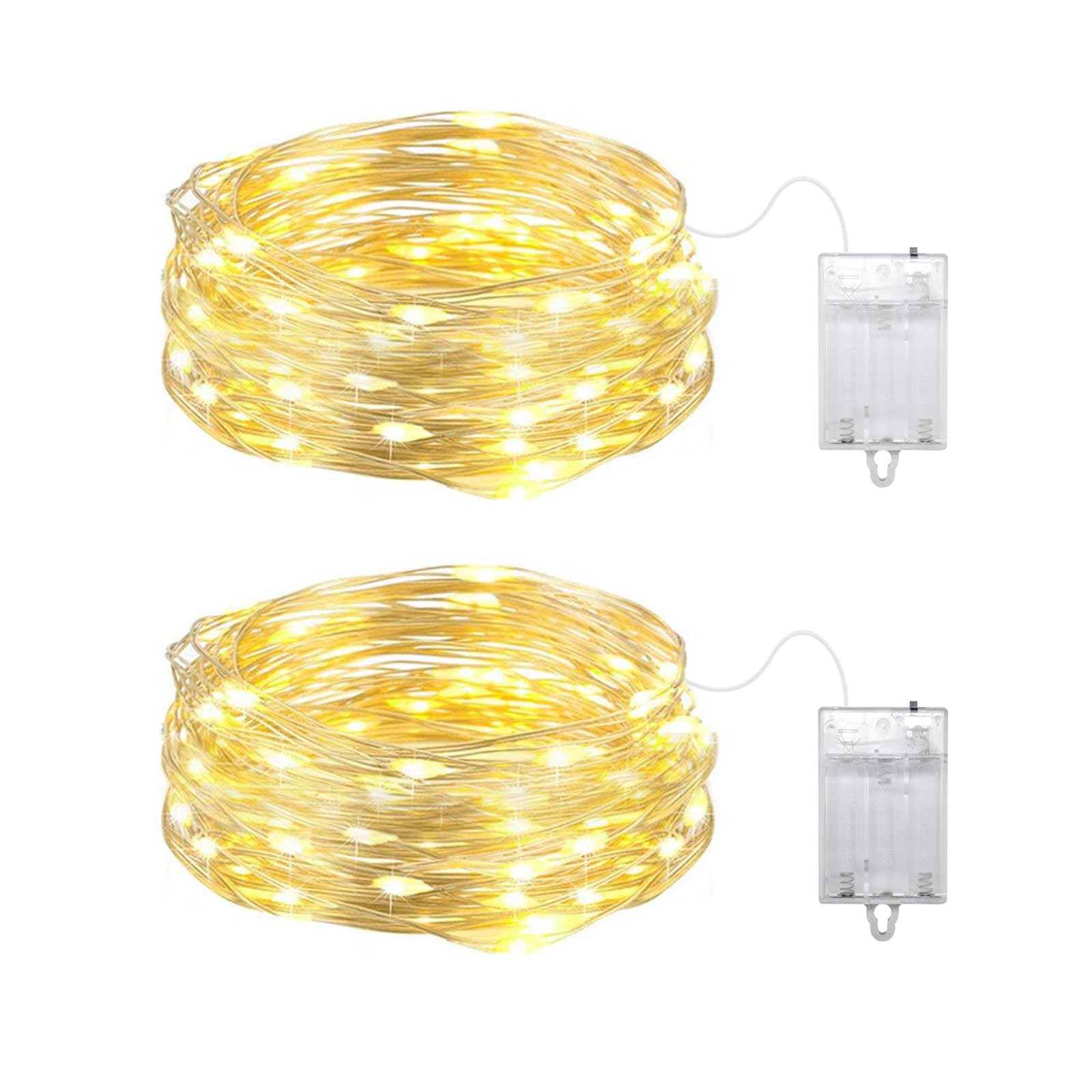 Guirnalda Luces LED Decorativas con Pilas, Mini Guirnalda Luces 20 LED 2 Piezas x 2 M, Cadena Micro Cobre Impermeable, Luces de Navidad, Jardín, Halloween, Boda, Guirnaldas de Luces (Blanco Cálido)