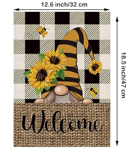 Summer Garden Flag Sunflower Gnome Vertical Double Sided Buffalo Plaid Welcome Flag Seasonal Farmhouse Yard Outdoor Decoration 12.5 X 18 Inch (Size For Garden-12.5'' X 18'') #TOP1