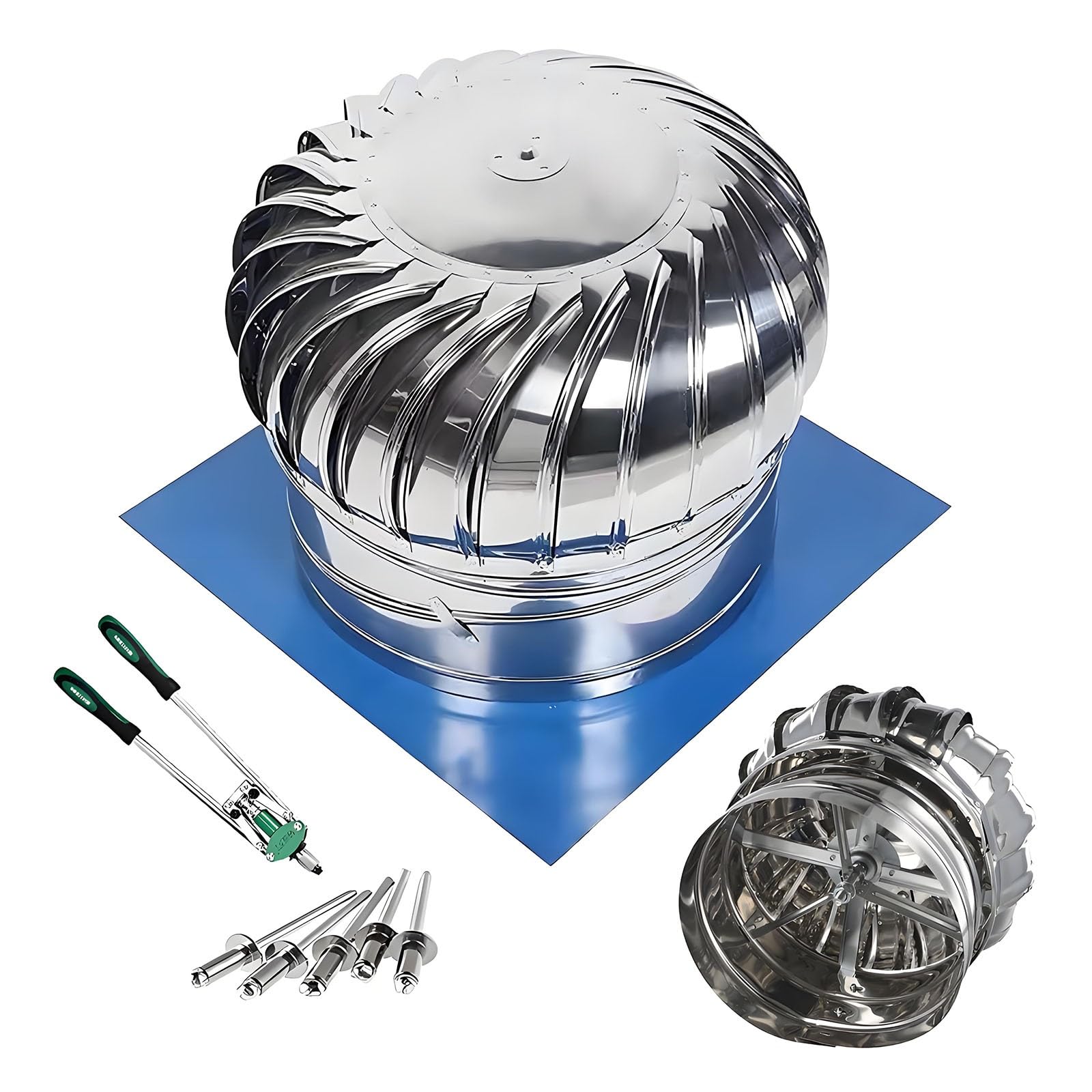 PFXNGMS 19.7/23.6 in Roof Wind Rotating Turbine Cap Vent, 201 Stainless Steel Insulation Fireplace Chimney Cap, Roof Rain Cap for Outside with Base Plate(600 mm/23.6 in)
