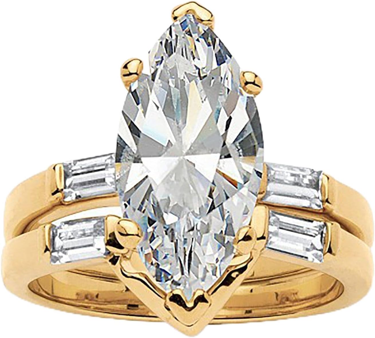 Nichole Wedding Ring Set for Women by Ginger Lyne | 14 kt Gold Plated Marquise Engagement Ring with Matching Wedding Band for Her | Cubic Zirconia Bridal Jewelry for Wife or Girlfriend