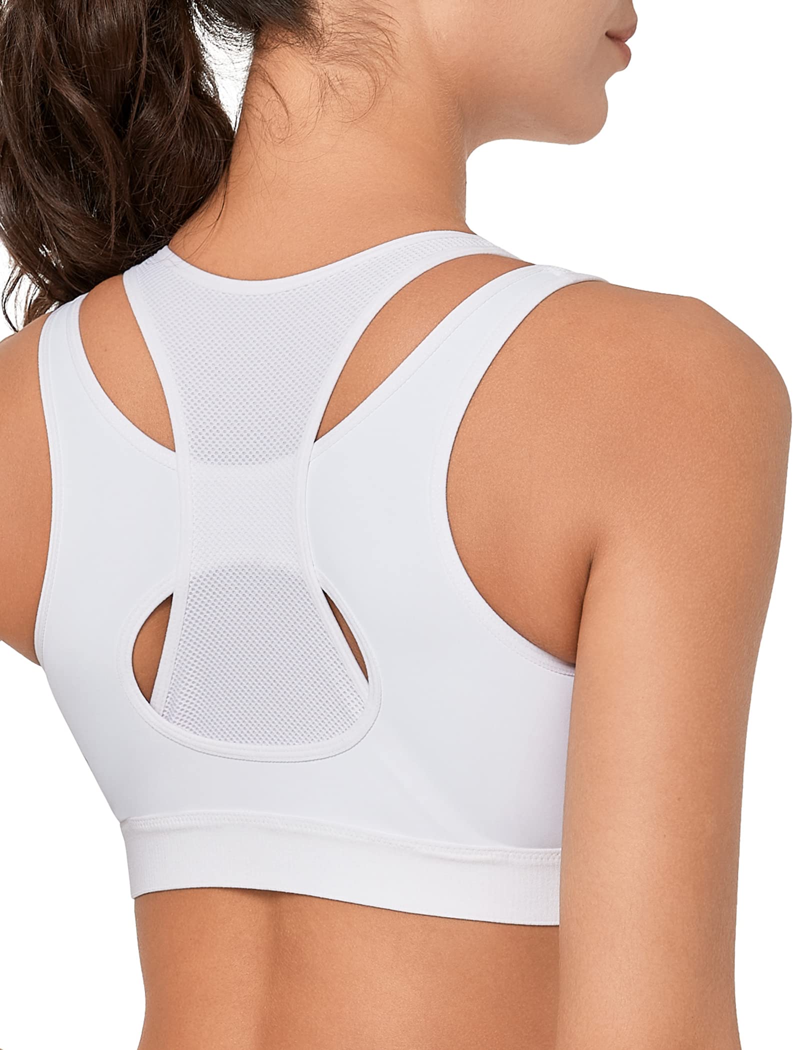 Yvette High Support Sports Bras for Women Double Deck Straps High Impact Mesh Zip Front Sports Bra for