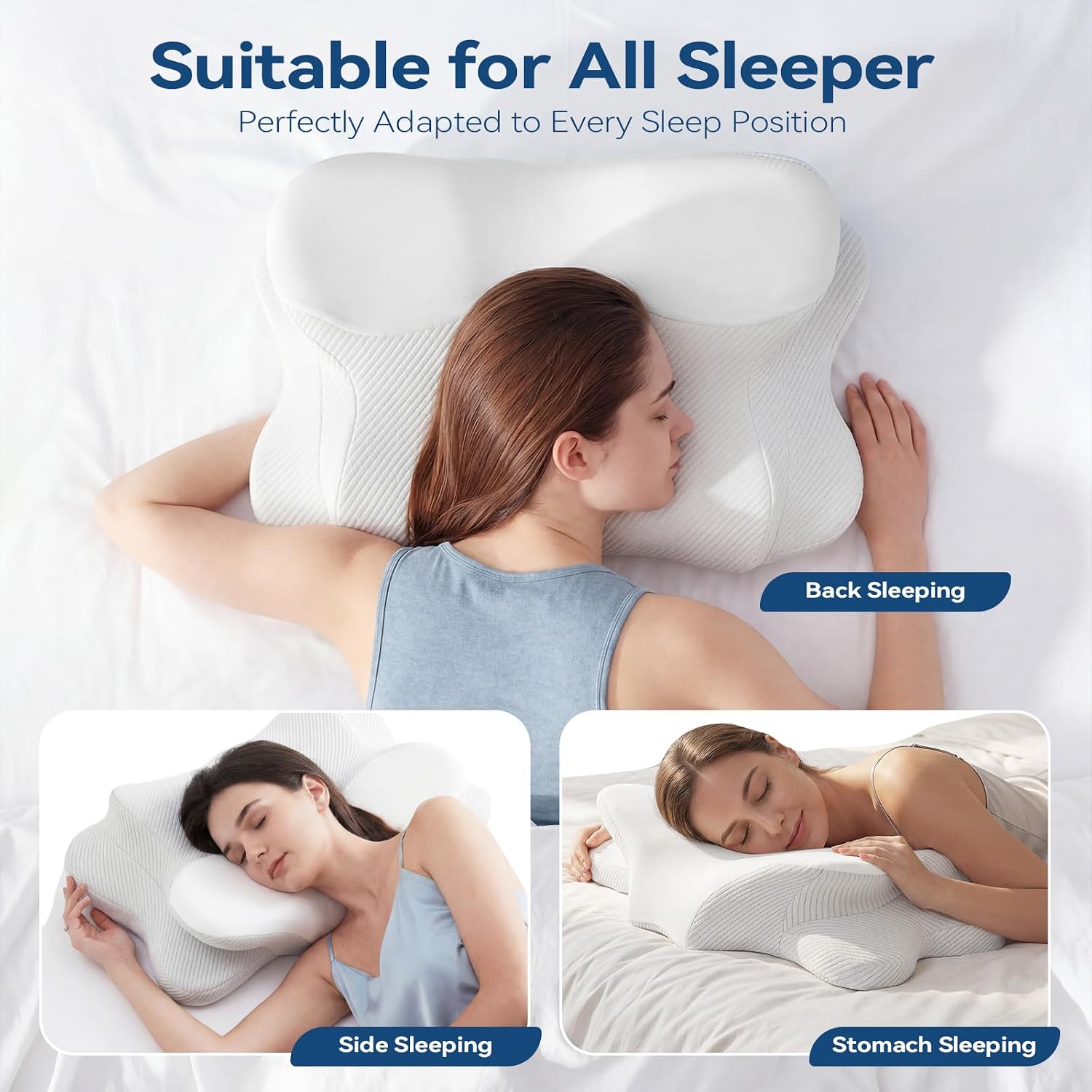 Cervical Neck Pillow - Memory Foam Pillow for Pain Relief Sleeping, Ergonomic Neck Support Contour Pillows for Side Back Stomach Sleepers,Orthopedic Breathable Pillowcase (Ivory)