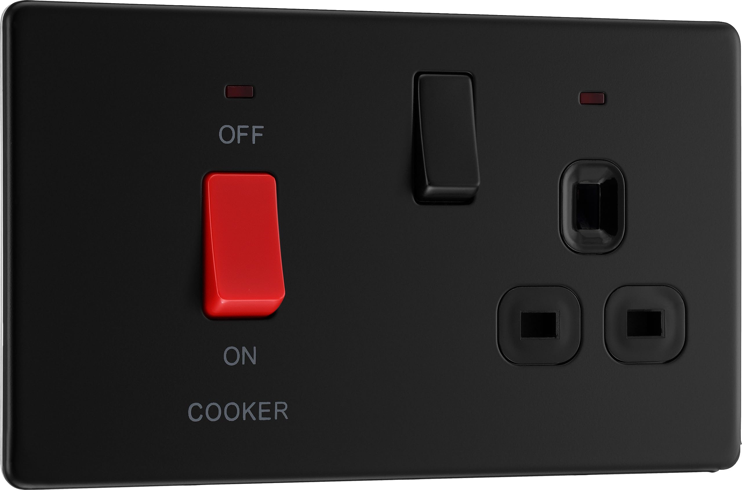 BG Electrical Cooker Control Socket, Double Pole Switch with LED Power Indicators, 13A, Matt Black