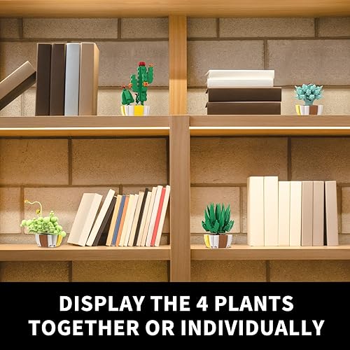 Miniatura 6 de Bloques de construcción 4 en 1 de suculentas, construye una decoración de exhibición de plantas suculentas para el hogar u oficina (360 piezas)