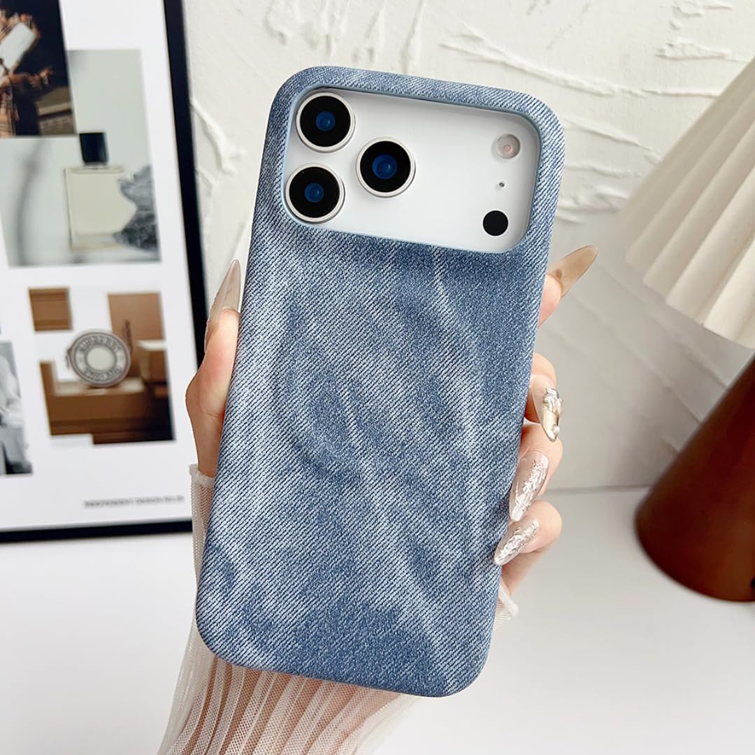 Custodia magnetica antiurto senza bordi per iPhone 16 Plus, colore denim jeans, con funzione di raffreddamento (per iPhone 16 Plus/grigio blu).