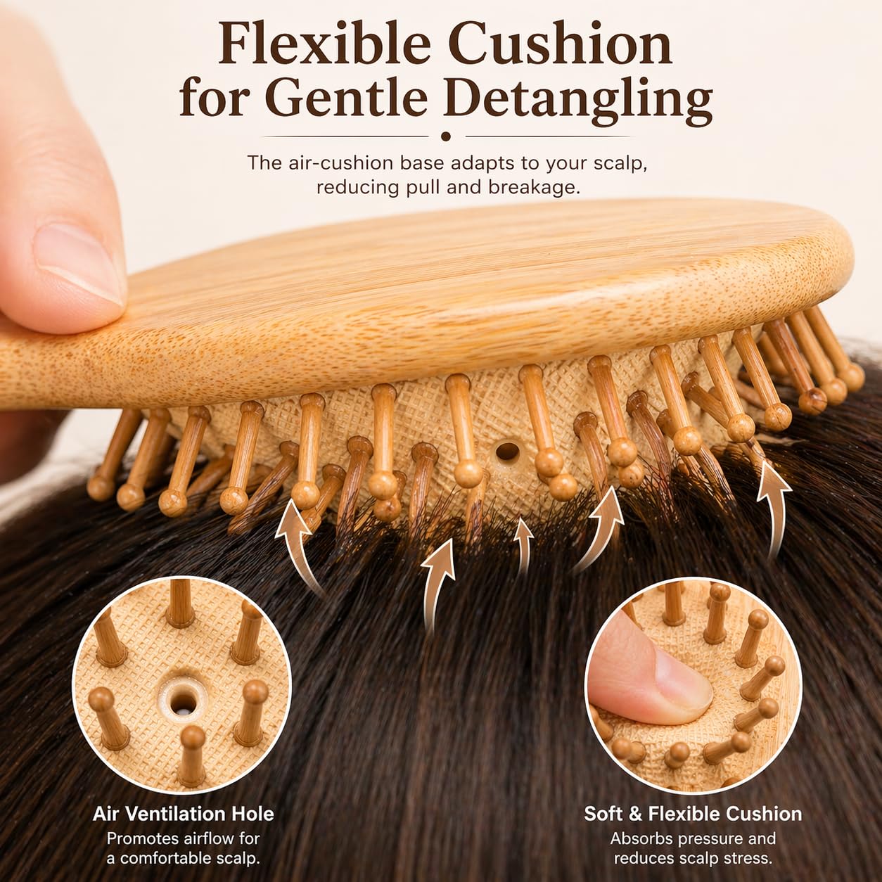 HEAVY DRIVER Natural Bamboo Paddle Hair Brush with Cushion Base – Anti Static Wooden Detangling Comb for Scalp Massage & Smooth Hair – Professional Hairbrush for Women & Men 4
