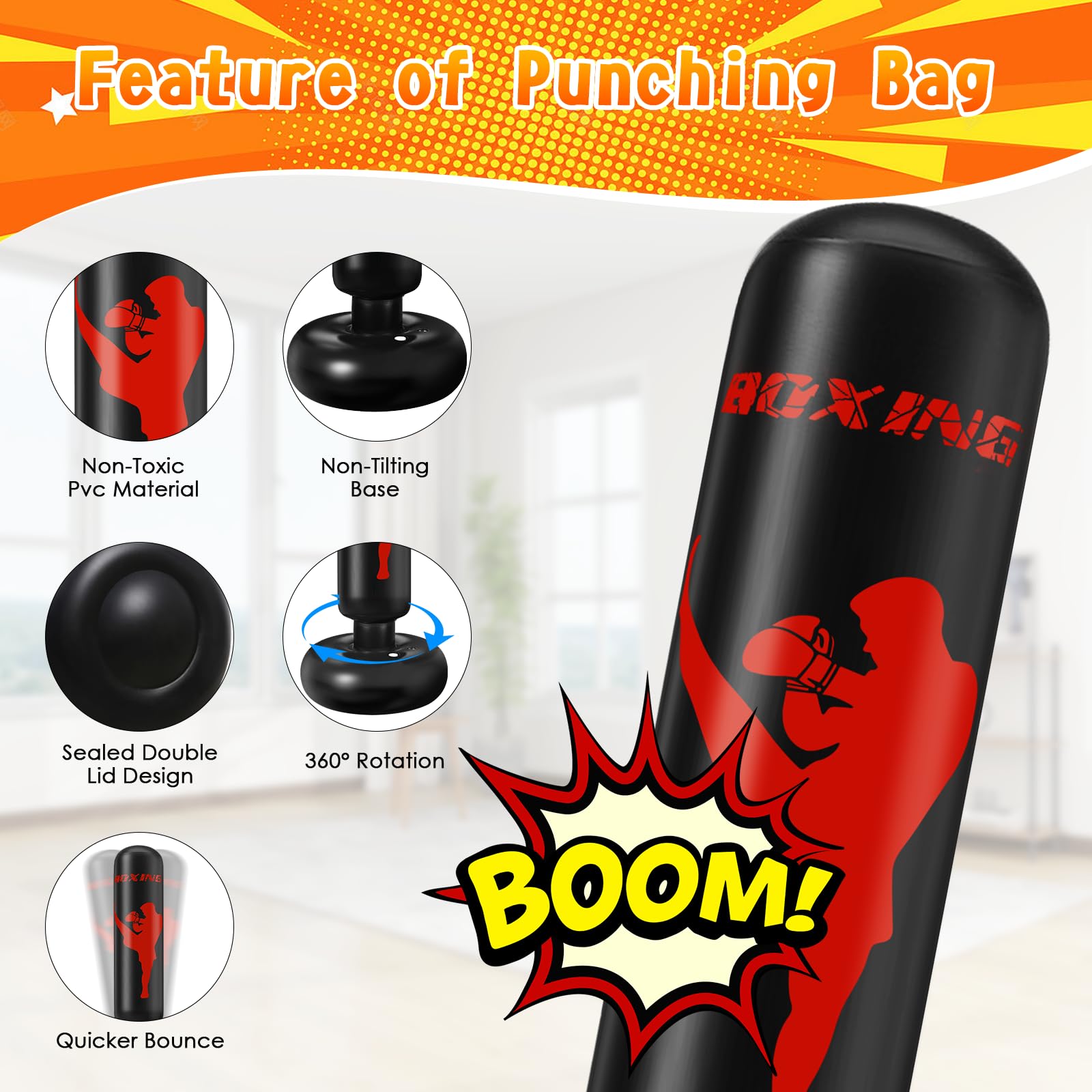 Ninonly Sacco da Boxe per Bambini 160cm con Guantoni e Pompa Punching Ball Bambini Perfetto per Allenamento a Casa, All'Aperto, Sacco Boxe da Terra Ideale