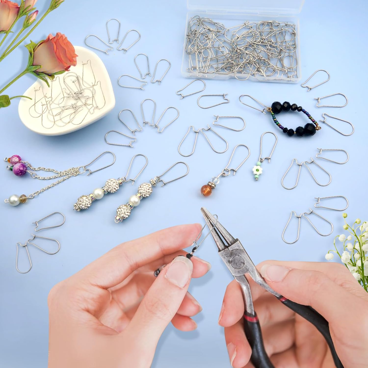 TOAOB 100pcs Earring Hooks Hypoallergenic Stainless Steel Kidney Ear Wires Interchangeable Dangle Earwire Hooks Silver 25mm Earring Findings Parts for DIY Jewelry Making - Image 4