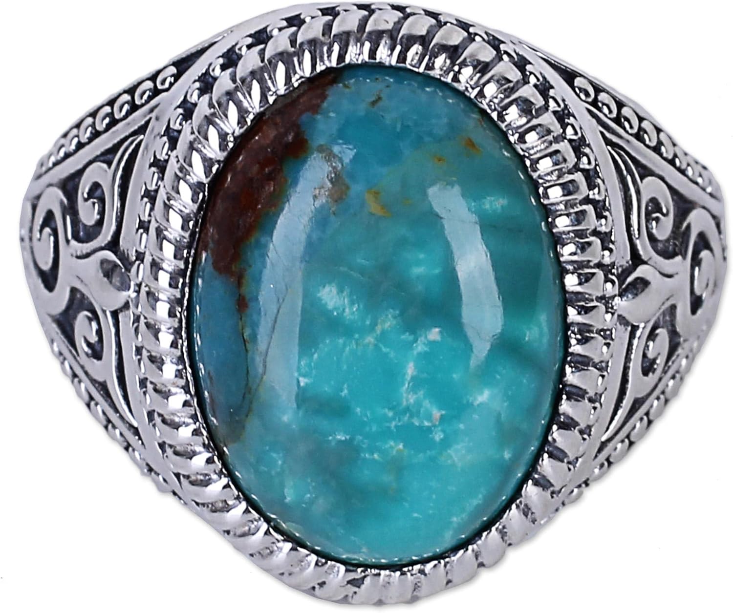 NOVICA Artisan Handmade .925 Sterling Silver Singlestone Ring Cocktail with Reconstituted Turquoise Blue India 'Radiant Blue Beauty'