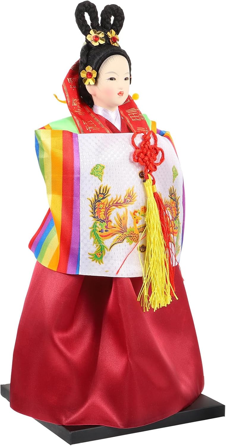 BESTonZON Korean Traditional Dress Doll Collectible Figurine 12-inch Handmade Traditional Costume Doll Home Décor Accent Korean Style Craft Ornament