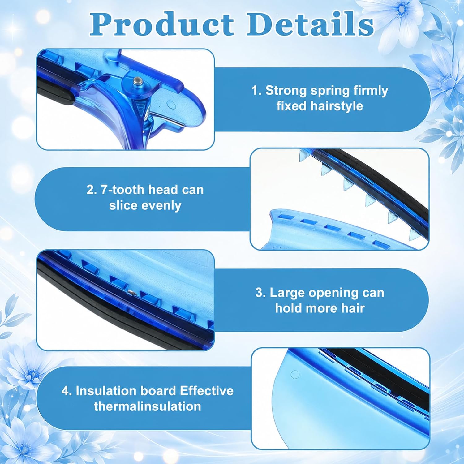 2 Pcs Heat Insulation Sectioning Clips, Hair Partition Clip Blue Hair Styling Clips Speed Separator Hair Clip for Wig Extension Hair Highlighting Dyeing Salon & Home Use image 3