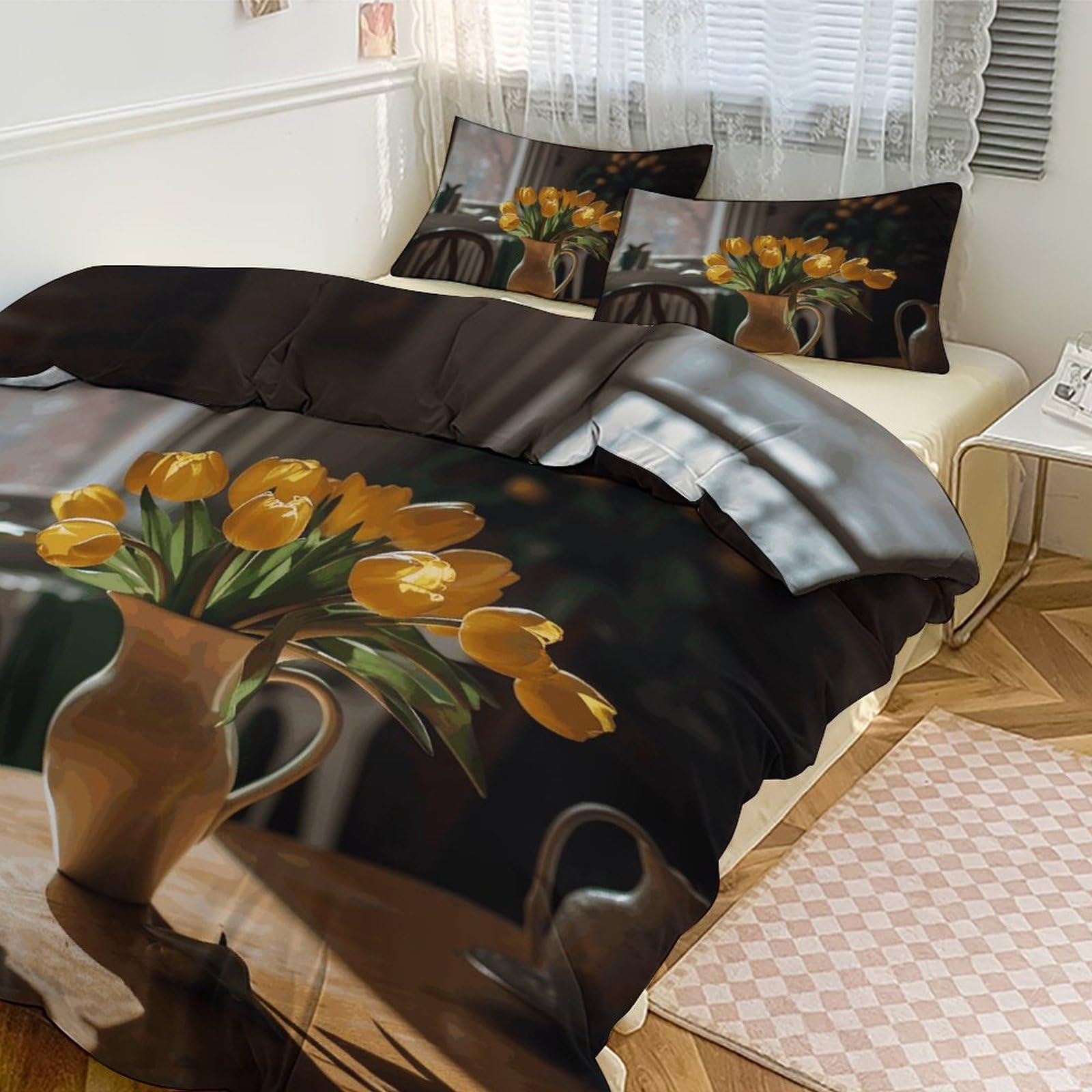 Parure de lit 2 taies microfibre douce réversible lit double 259x228 cm