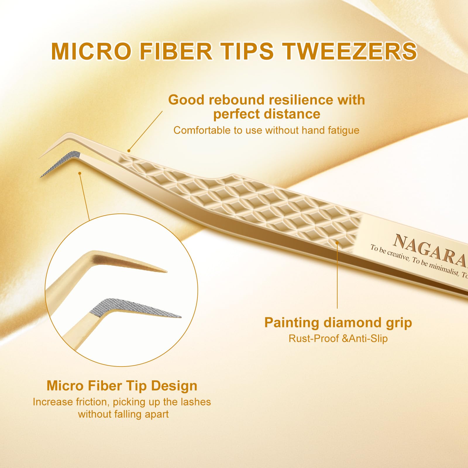 NAGARAKU Precision Fiber Tip Tweezer for Eyelash Extensions Diamond Grip Anti-Static Anti-Slip Premium Stainless Steel Pointed Volume Eyelashes Boot Tweezers Supplies with Box(80 Degree Tweezer AG-10) - Image 3