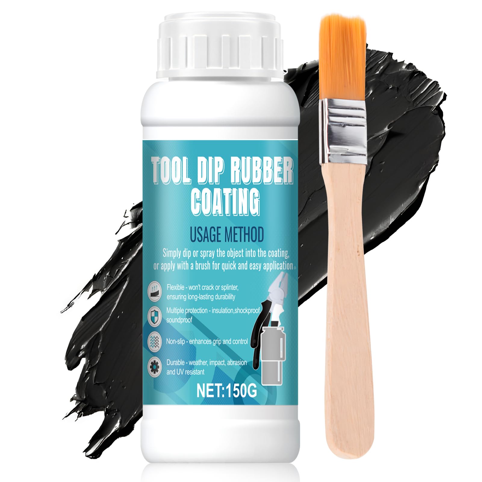 NoxGule 150g Multi Purpose Rubber Coating, Rubber Paint Black, Liquid Rubber Waterproof Sealant, Flexible Protective Coating for Pliers and Jewelry Tools