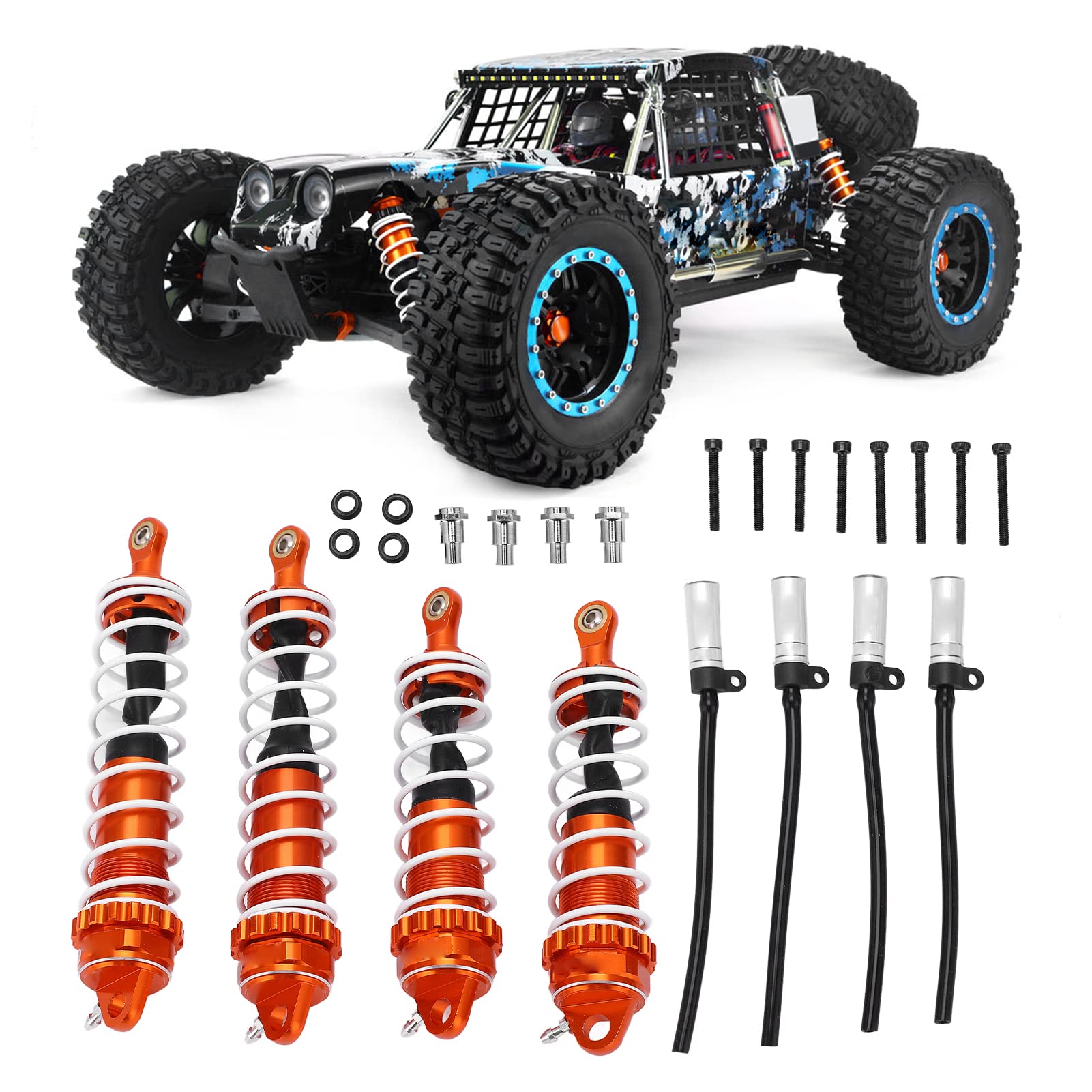Wymiana amortyzatorów RC Sprężyny amortyzatorów ze stopu aluminium Amortyzatory z wysoką elastyczną sprężyną do ZD Racing 1/7 DBX07 Pojazd terenowy 120 mm przód 140 mm tył Pakiet (Pomarańczowy)