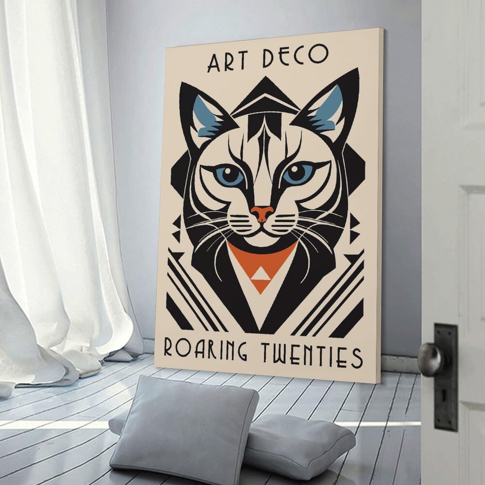 Junmoney Room Decor Wall Art Art Deco Cat Roaring Twenties, 20x30inch(50x75cm), for Wall Displays, Bedrooms Or Room Updates, A Versatile Canvas Print for Layering