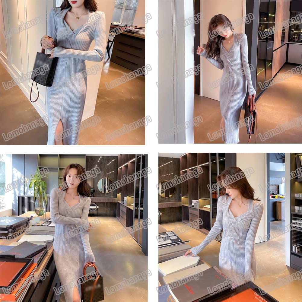 Amazon.co.jp: ニットワンピース タイト ニットワンピース ロング 長袖