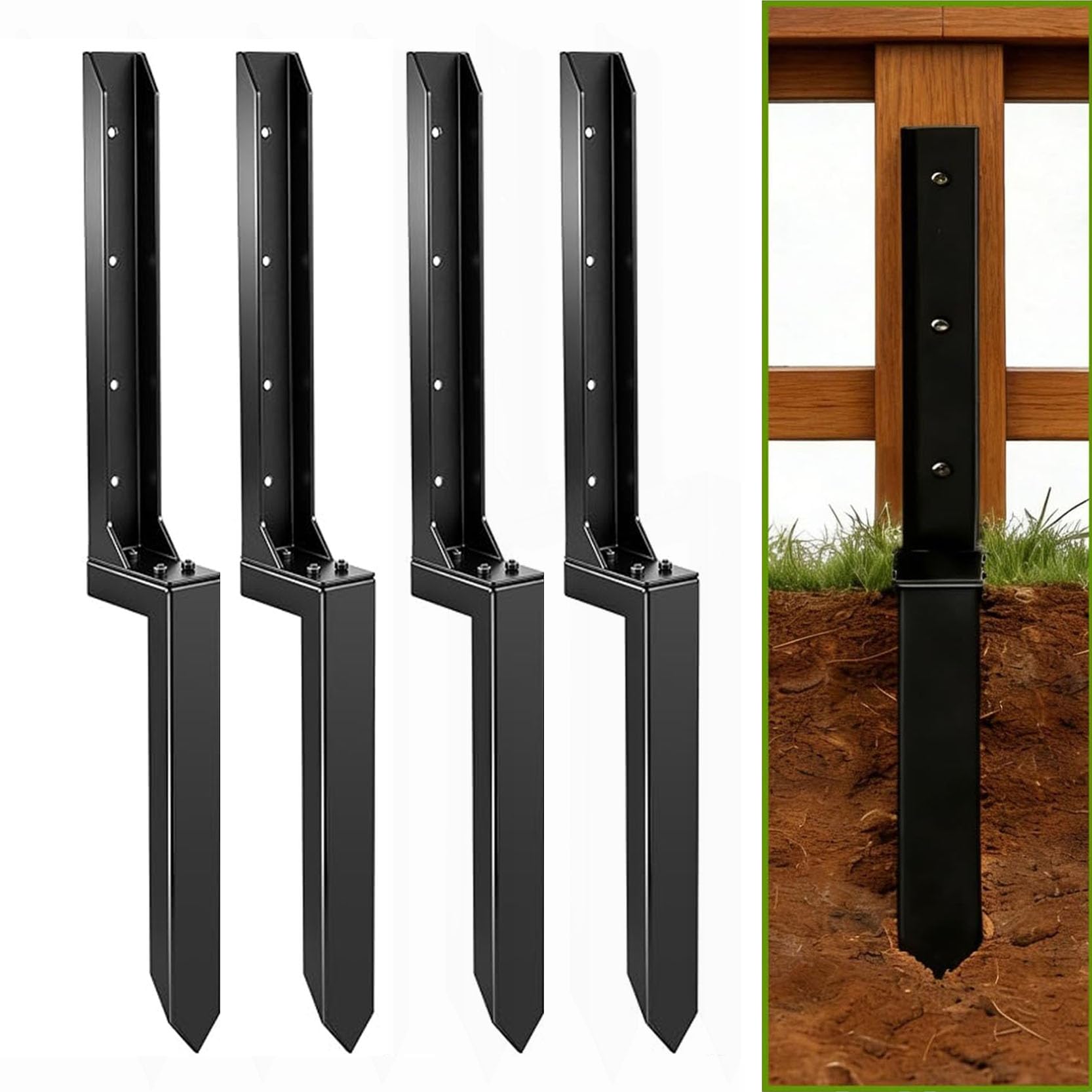 LQSYBHD Fence Post Repair Kit Heavy Duty Steel Fence Post Anchor for Leaning or Broken Posts Ground Stake Stabilizer Support Heavy Duty Fence Post Anchor 31.5 Inch (Size:4pcs)