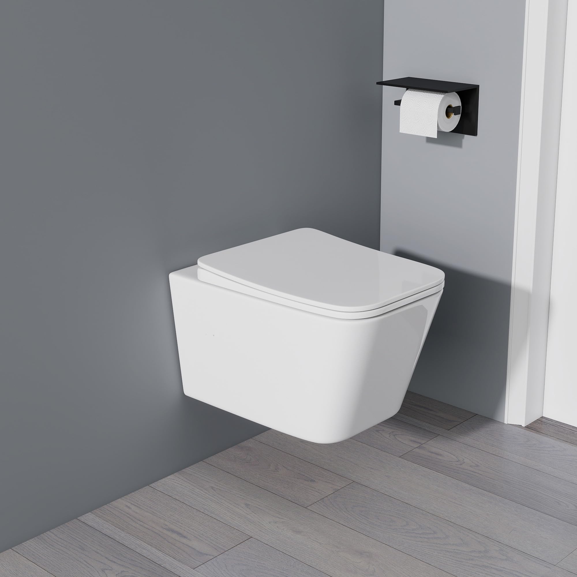 Yishang WC sospeso a parete, senza bordo, scarico monoforo a 360°, tecnologia a sifone, sedile a chiusura delicata, 52 cm, ceramica bianca, per camera degli ospiti e bagno