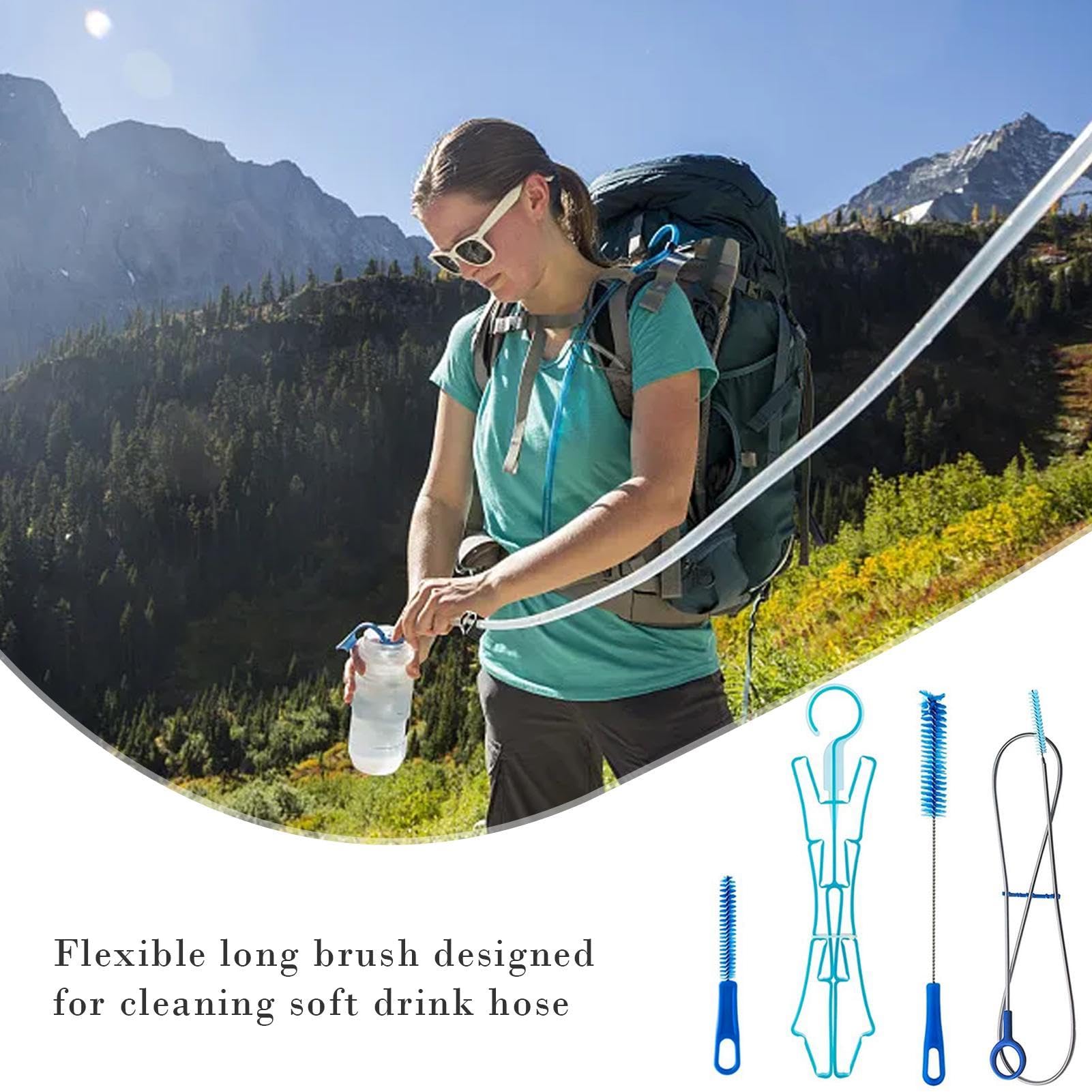 Hydration Bag Cleaning Kit - 4in1 Water Bladder Brush Set | Multipurpose Cleaning Tools for Cycling, Hiking & Backpacking, Universal Reservoir Cleaner for Camping Supplies