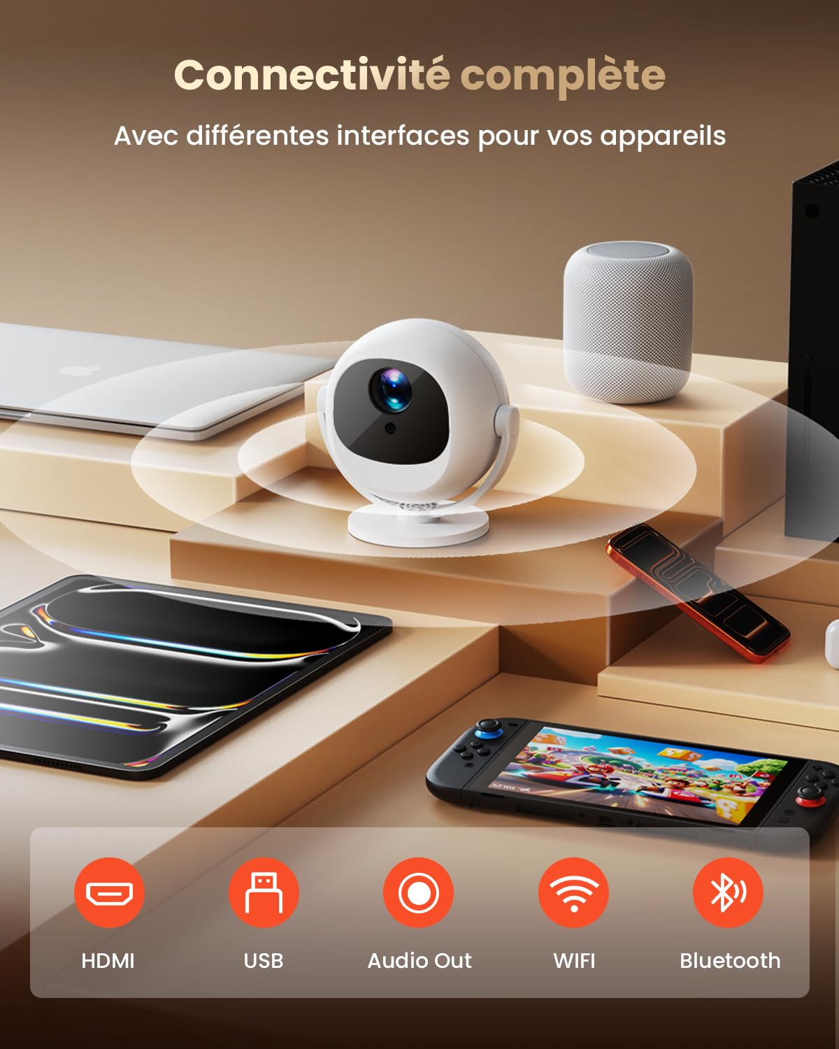 GEEKERA Vidéoprojecteur 2026 avec Android OS, 1080P Natif Supporte 4K, Projecteur Vidéo Portable avec Netflix Intégré, WiFi Bluetooth, 400 ANSI, Focus Électrique/Keystone Auto, Home Cinéma