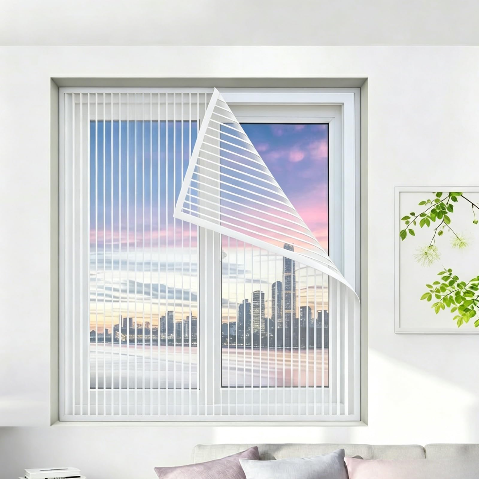 Hook Loop Attachment KING KONG MESH Window Screen, Foldable Insect Screenfor RV Pets Bedroom Balcony, Washable Keep Bugs Out Self-Adhesive Screen, No Drill Installation(White,55x165cm)