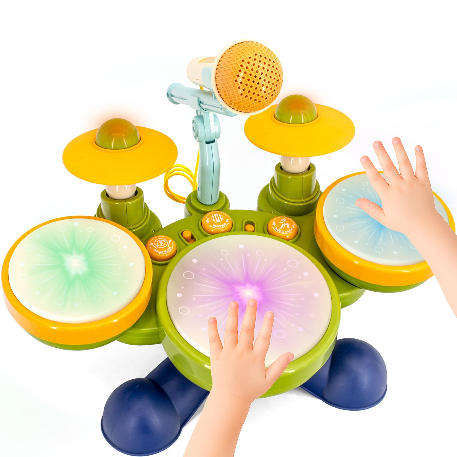 Electronic Hand Drum Set for Toddlers with Microphone, Cymbals and Lights