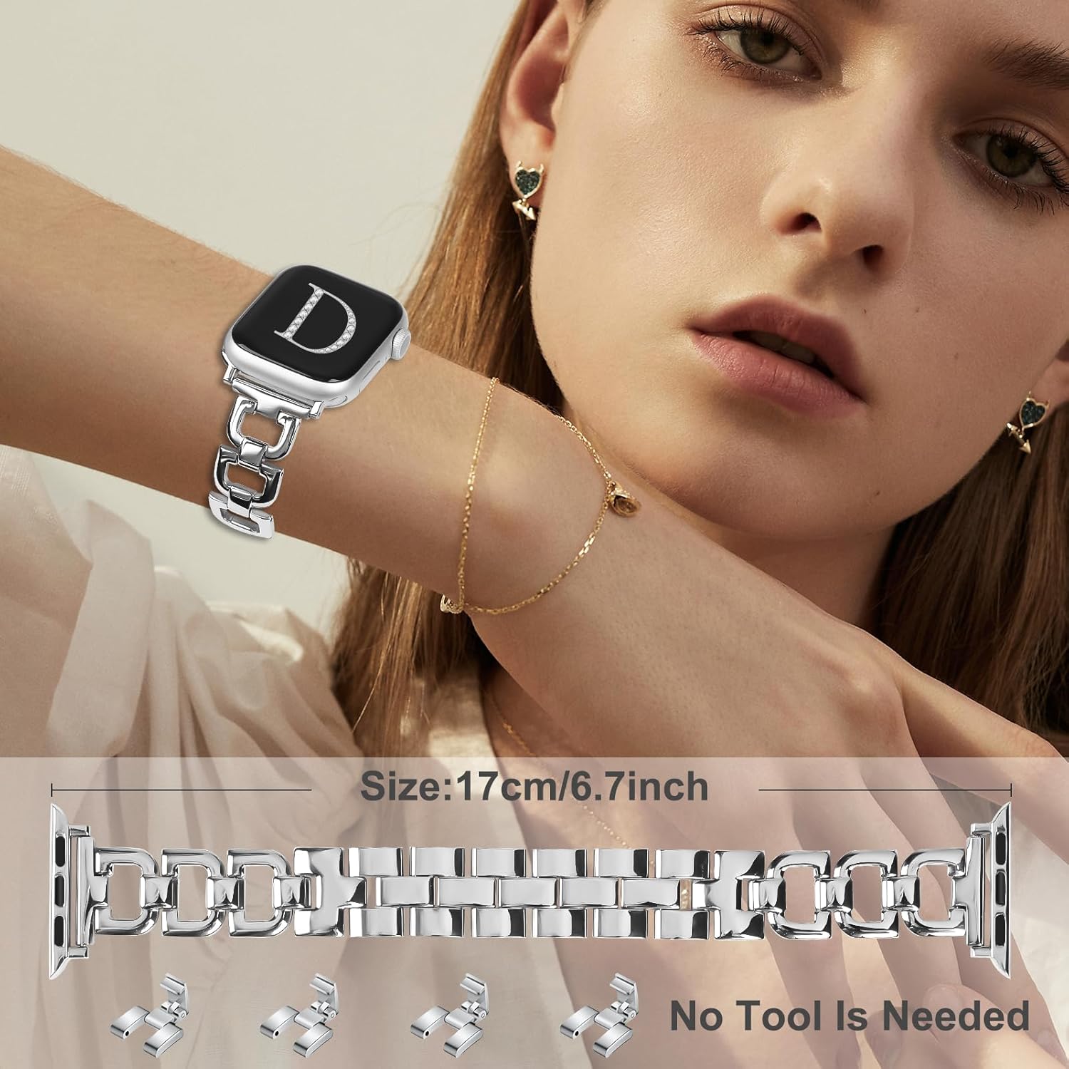 OULUCCI Compatible with Apple Watch Band 38mm 40mm 41mm 42mm 44mm 45mm 46mm 49mm, Women Strap For iwatch Series 11 10 9 8 7 6 5 4 3 2 1 SE SE2,D-Shape - Image 2