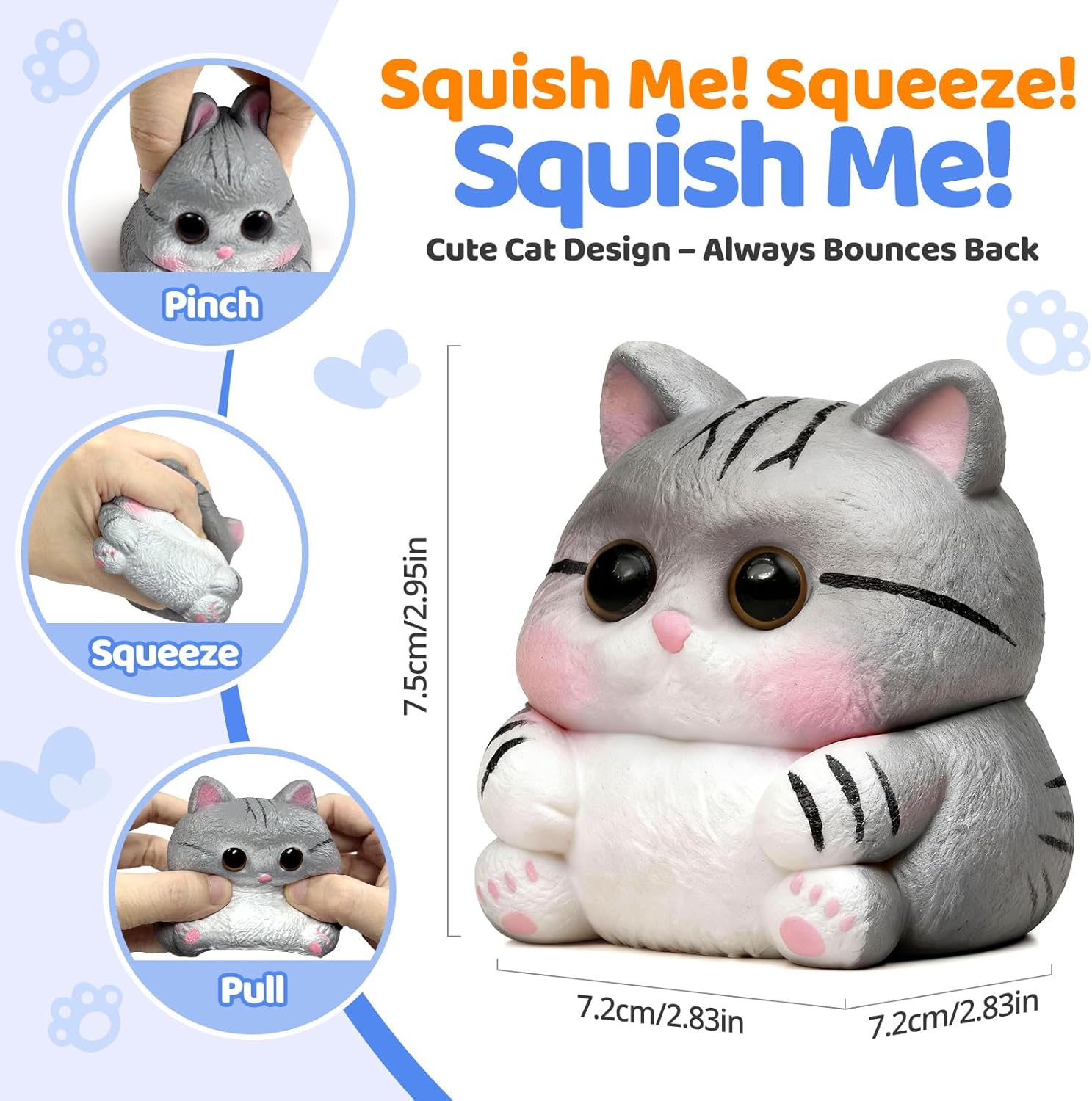 Cat Squishy Toy, Soft TPR Stress Relief Sensory Squeeze Toys, Cute Kawaii Desk Toy, Birthday Gift and Party Favor for Kids and Adults