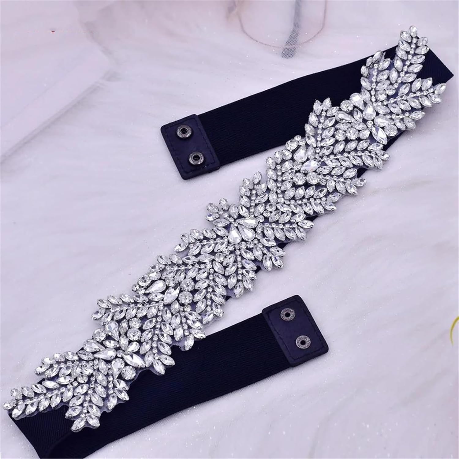 Women’S Fashion Wide Elastic Belt With Silver Rhinestone Handmade Beaded Sash For Dress Accessories Luxury Sparkly Girdle