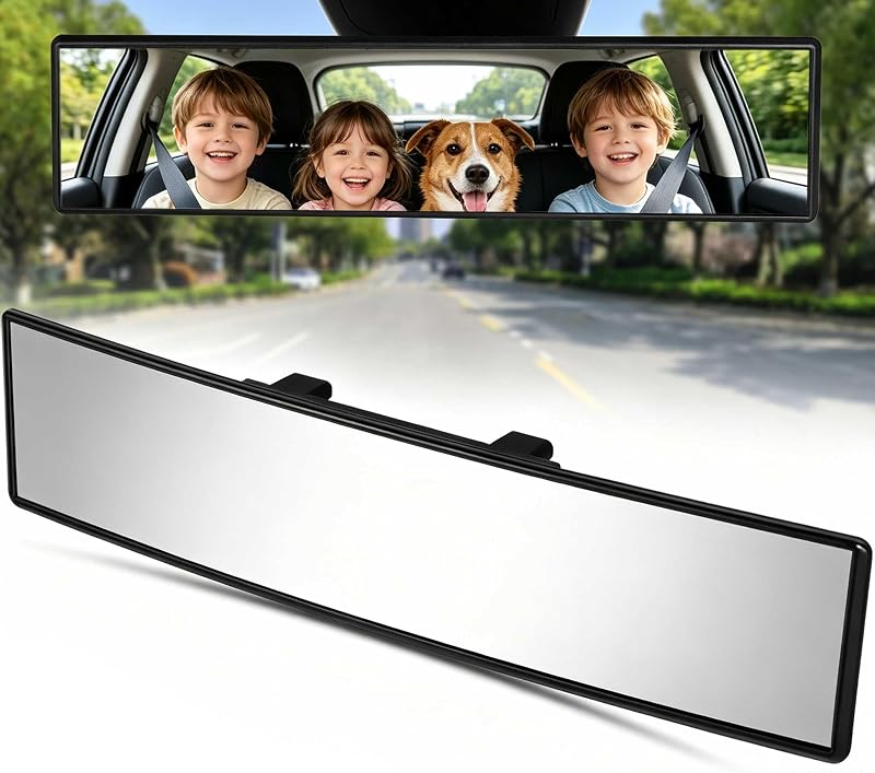 Espelho retrovisor interno panorâmico WSSROGY 12" convexo de vidro HD antirreflexo com presilha