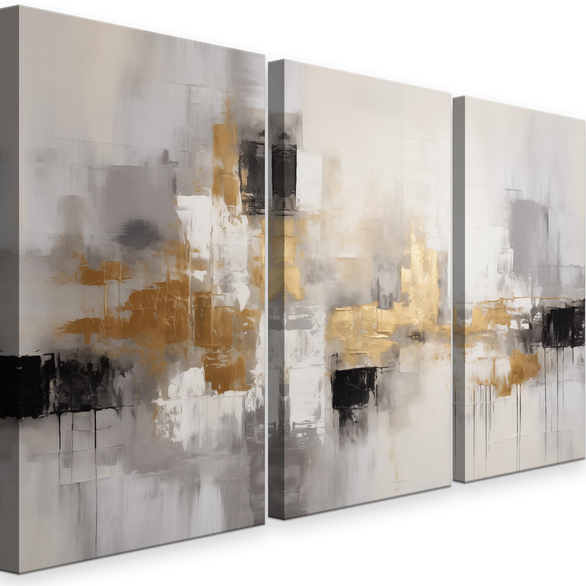 INTELIENZOS Cuadros Decoracion Salon • Modernos • Lienzos decorativos • 120cm • Grande 3 piezas • Abstracto • 1 Oro • Decoracion Dormitorios • Comedor • Oficina • Pasillo