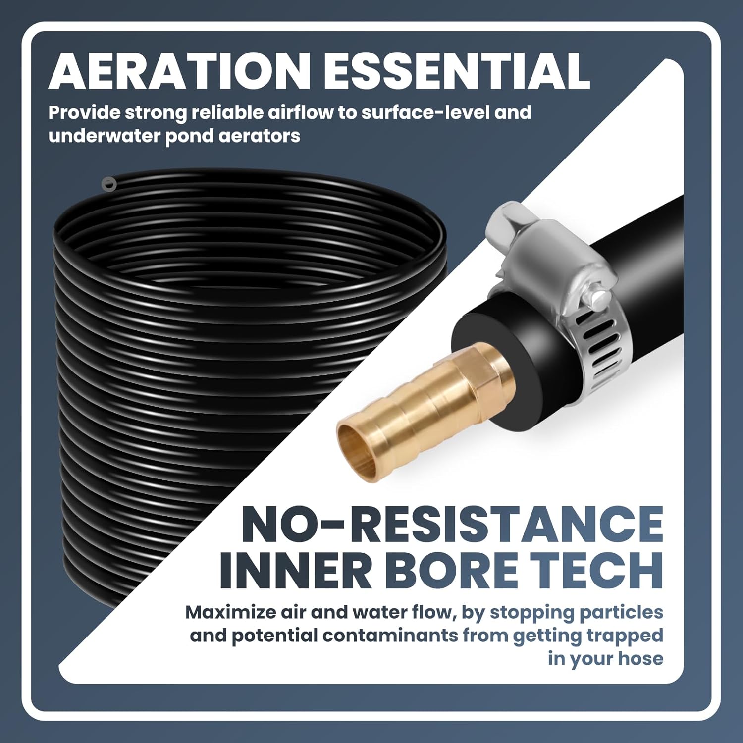 3/8" Self Sinking Aeration Hose, 660 FT Weighted Pond Tubing, Pond Aerator Hose Kit with 4 Hose Menders and 4 Stainless Steel Hose Clamps, for Pond, Garden Lake Aeration (660FT)