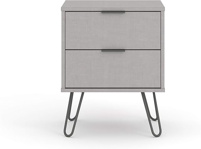 Home Source Bedside Lamp Table Cabinet Bedroom Living Room Storage Unit, Engineered Wood, Grey, 2 Drawer