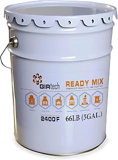 GIRtech Castable Refractory Furnace Cement - 2400F 66LBs 5 Gal Ready Mix - Build and Repair - High Temperature Fireplace Mortar for Chimney, Fire Pit, Forge, Kiln, Wood Stove, Coal Stove