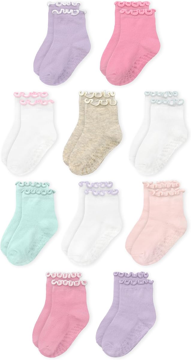 Calcetines con volantes para niñas - Calcetines de algodón con agarre para bebés y niños pequeños